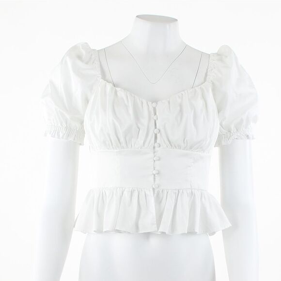 GUESS Womens Sweetheart-Neck Peplum Pure White - Picture 2 of 5